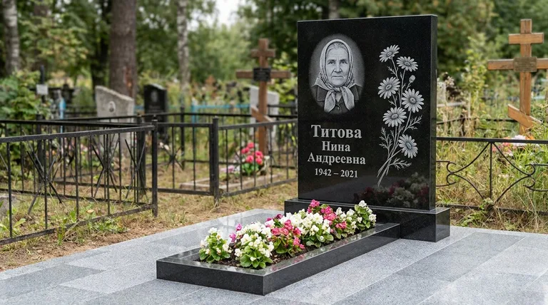 Памятник с гравировкой ромашек — выполненная работа «Титова» в Краснодаре