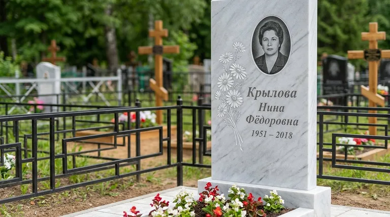 Памятник с гравировкой ромашек — выполненная работа «Крылова» в Краснодаре