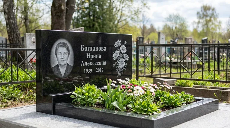 Памятник с гравировкой ромашек — выполненная работа «Богданова» в Краснодаре