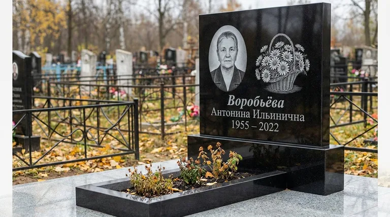 Памятник с гравировкой ромашек — выполненная работа «Воробьёва» в Краснодаре