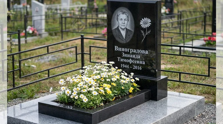 Памятник с гравировкой ромашек — выполненная работа «Виноградова» в Краснодаре