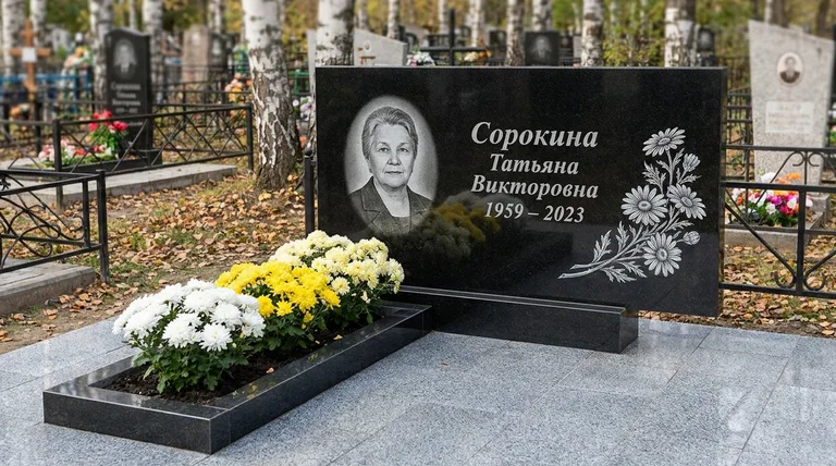 Памятник с гравировкой ромашек — выполненная работа «Сорокина» в Краснодаре