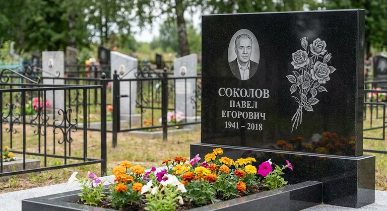 Памятник с гравировкой роз — выполненная работа «Соколов» в Краснодаре