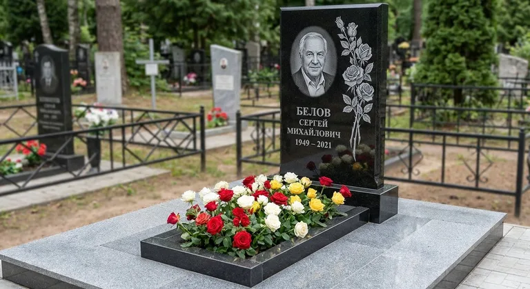 Памятник с гравировкой роз — выполненная работа «Белов» в Краснодаре