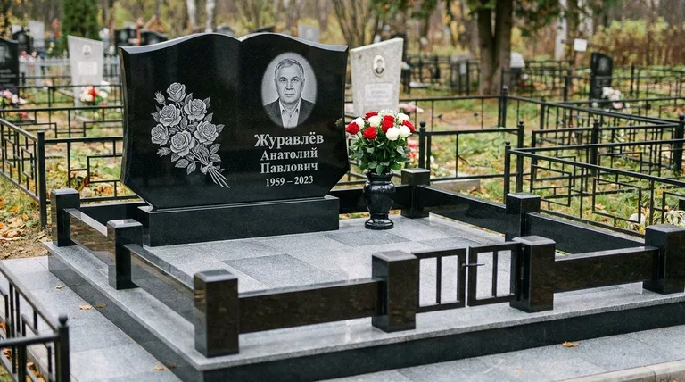 Памятник с гравировкой роз — выполненная работа «Журавлёв» в Краснодаре