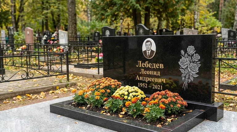 Памятник с гравировкой роз — выполненная работа «Лебедев» в Краснодаре