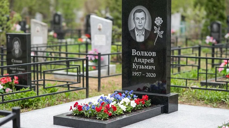 Памятник с гравировкой роз — выполненная работа «Волков» в Краснодаре
