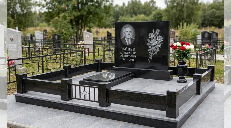 Памятник с гравировкой роз — выполненная работа «Зайцев» в Краснодаре