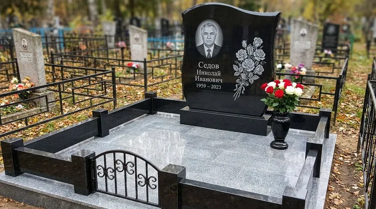 Памятник с гравировкой роз — выполненная работа «Седов» в Краснодаре