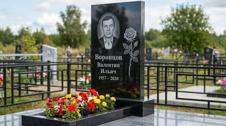 Памятник с гравировкой роз — выполненная работа «Воронцов» в Краснодаре
