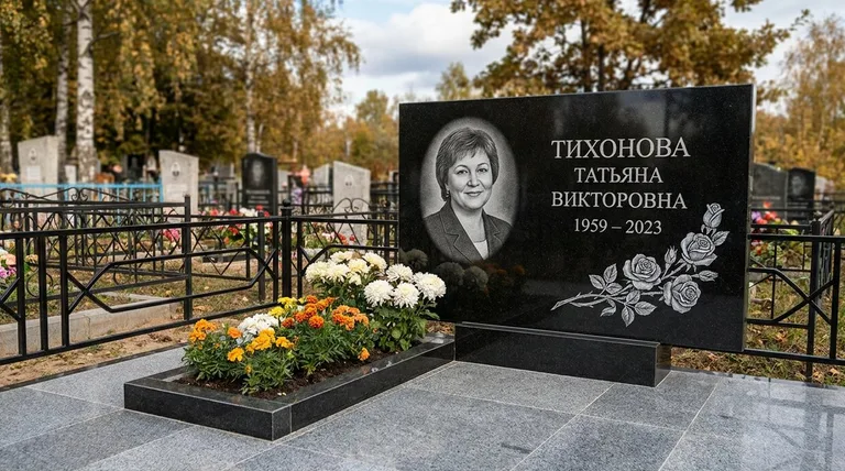Памятник с гравировкой роз — выполненная работа «Тихонова» в Краснодаре