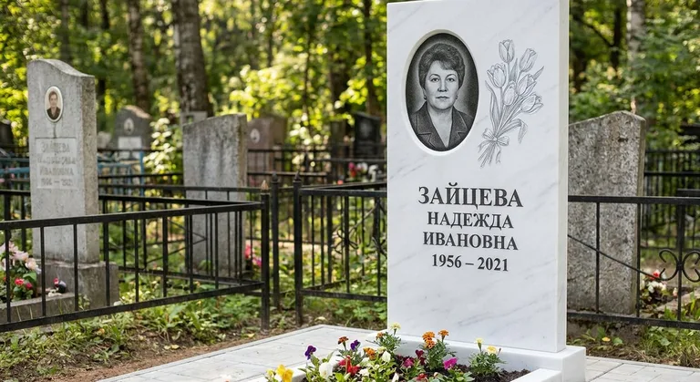 Памятник с гравировкой тюльпанов — выполненная работа «Зайцева» в Краснодаре