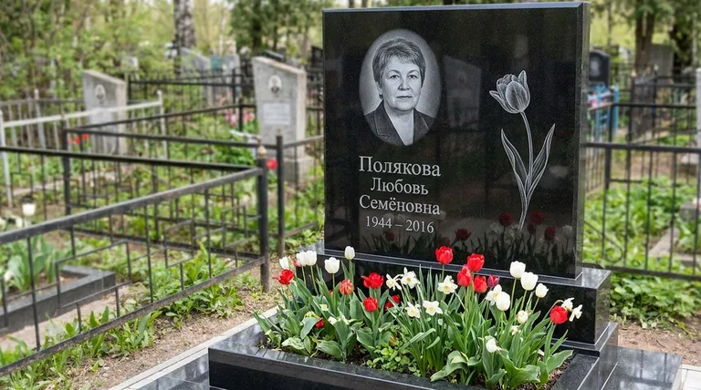 Памятник с гравировкой тюльпанов — выполненная работа «Полякова» в Краснодаре