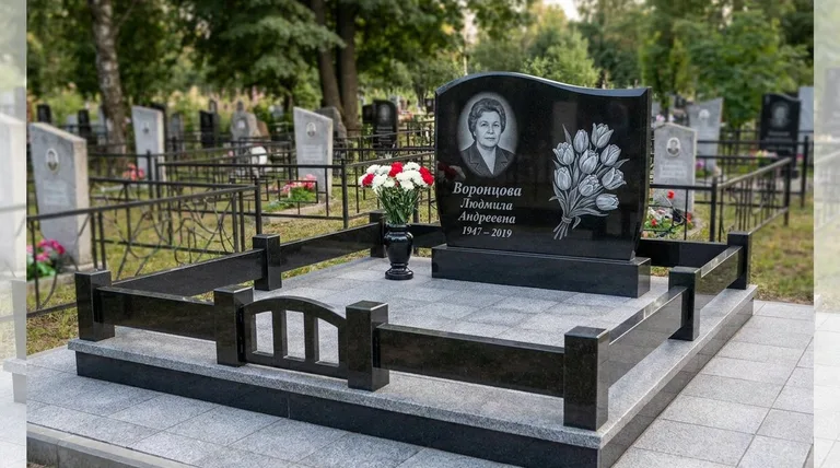 Памятник с гравировкой тюльпанов — выполненная работа «Воронцова» в Краснодаре