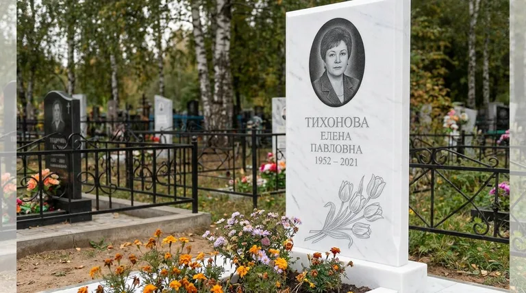 Памятник с гравировкой тюльпанов — выполненная работа «Тихонова» в Краснодаре