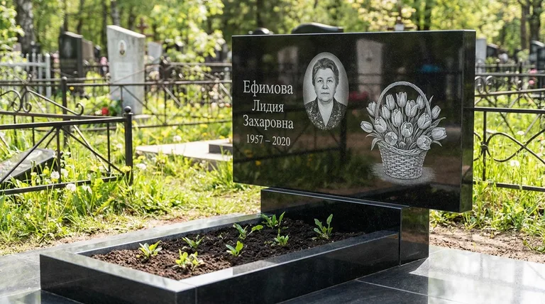 Памятник с гравировкой тюльпанов — выполненная работа «Ефимова» в Краснодаре