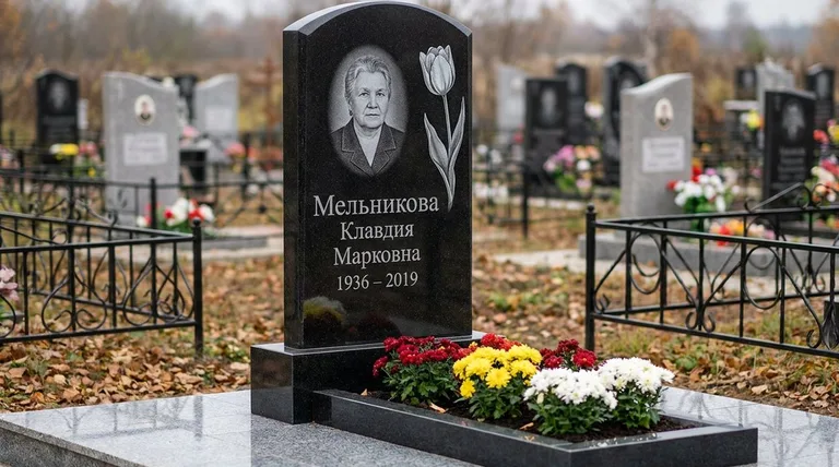 Памятник с гравировкой тюльпанов — выполненная работа «Мельникова» в Краснодаре