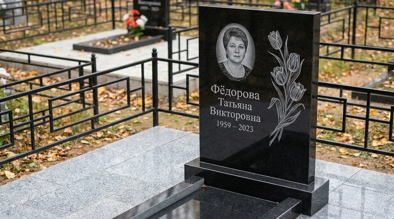 Памятник с гравировкой тюльпанов — выполненная работа «Фёдорова» в Краснодаре