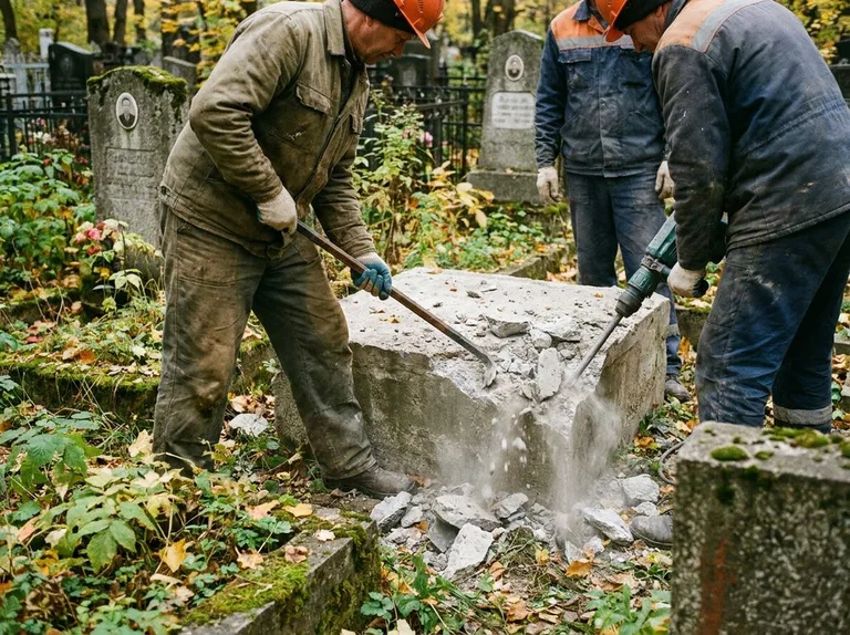 Демонтаж бетонного цоколя и тумбы памятника в Краснодаре