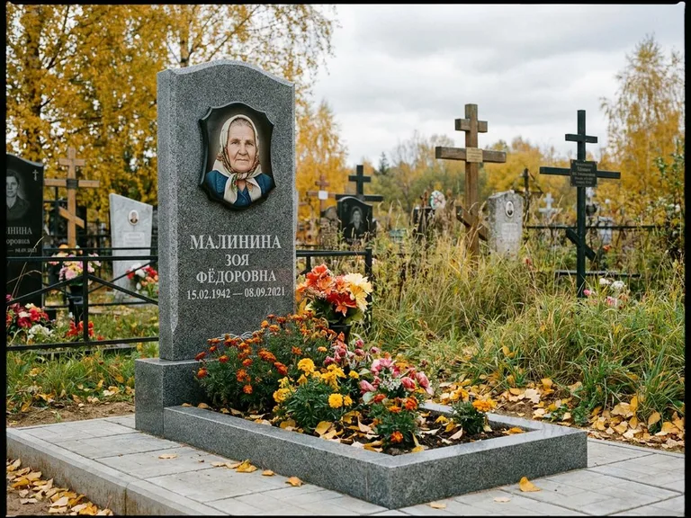 Чёрно-белый керамический портрет на памятнике в Краснодаре