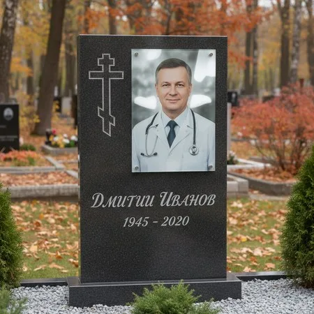 Портрет на стекле 180×240 мм на чёрной стеле в Краснодаре