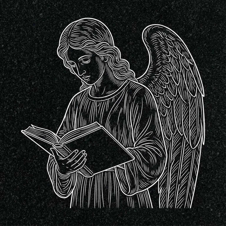 Эскиз гравировки ангела на памятник — ангел с раскрытой книгой в Краснодаре