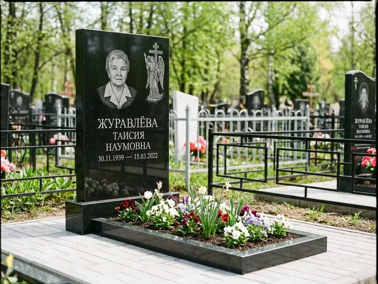 Памятник с гравировкой ангела — гравировка ангела с голубем по диагонали стелы, работа «Журавлёва» в Краснодаре