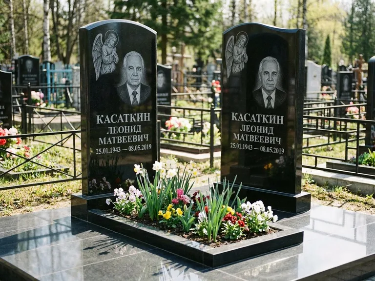 Памятник с гравировкой ангела — гравировка молящегося ангела в верхней части стелы, работа «Касаткин» в Краснодаре