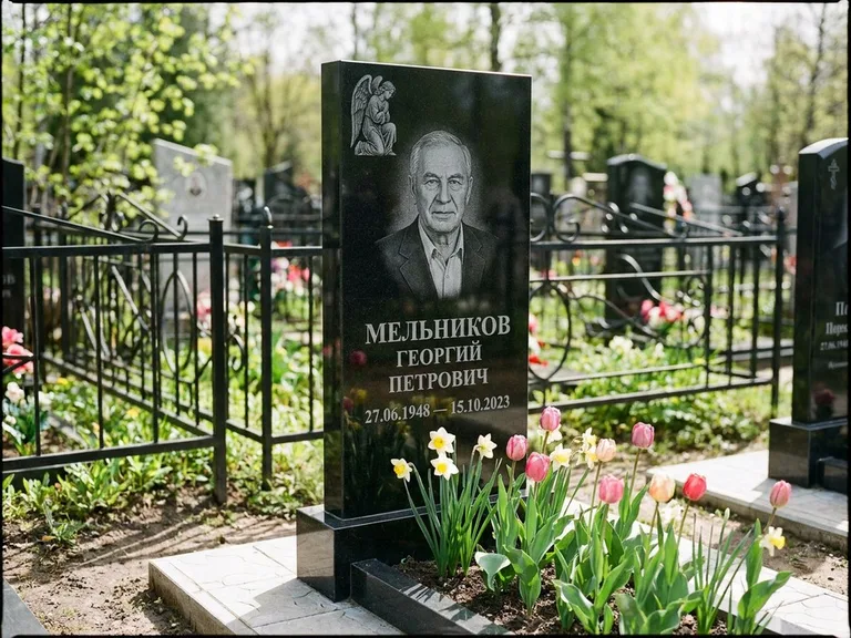 Памятник с гравировкой ангела — гравировка ангела с голубем по диагонали стелы, работа «Доронин» в Краснодаре