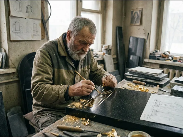 Золочение надписей на памятнике