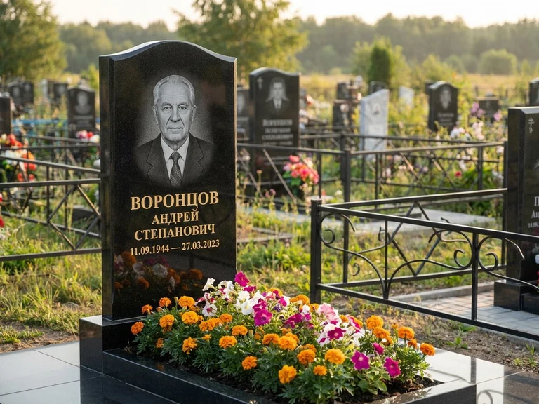 Гравировка фото на памятнике в Краснодаре — готовый гравированный портрет на чёрном граните