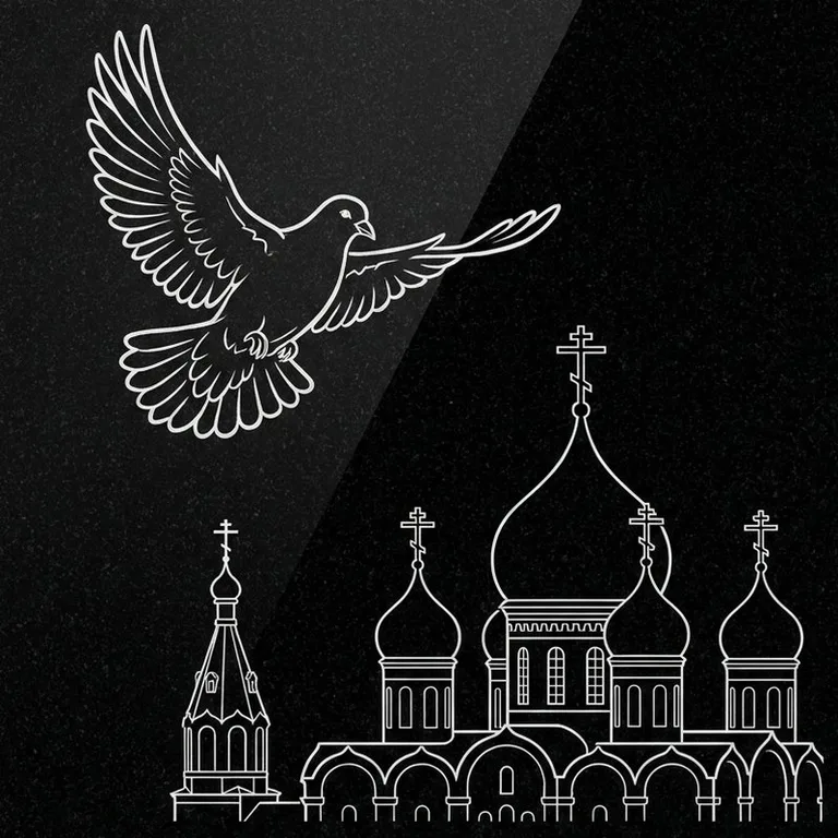 Эскиз гравировки голубей на памятник — голубь в небе над храмом в Краснодаре