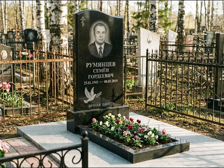 Памятник с гравировкой голубей — гравировка голубя с оливковой ветвью рядом с эпитафией, работа «Румянцев» в Краснодаре