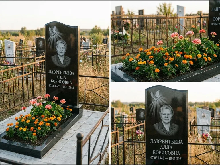 Памятник с гравировкой голубей — гравировка голубя в лучах света над портретом, работа «Лаврентьева» в Краснодаре