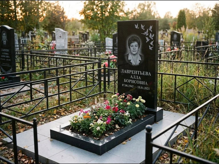 Памятник с гравировкой голубей — гравировка стаи голубей, взлетающей от угла стелы, работа «Лаврентьева» в Краснодаре