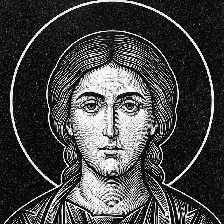 Эскиз иконы: Георгий Победоносец — воинам, гравировка на памятник в Краснодаре