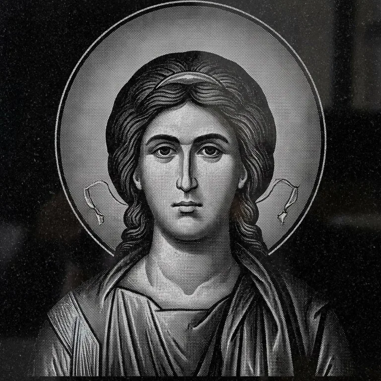 Эскиз иконы: Архангел Михаил (полутон) — образ архангела в полутонах, гравировка на памятник в Краснодаре