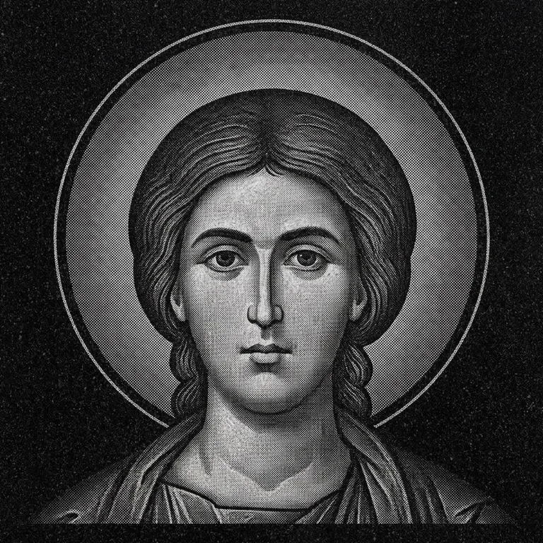 Эскиз иконы: Георгий Победоносец (полутон) — воинский образ, гравировка на памятник в Краснодаре