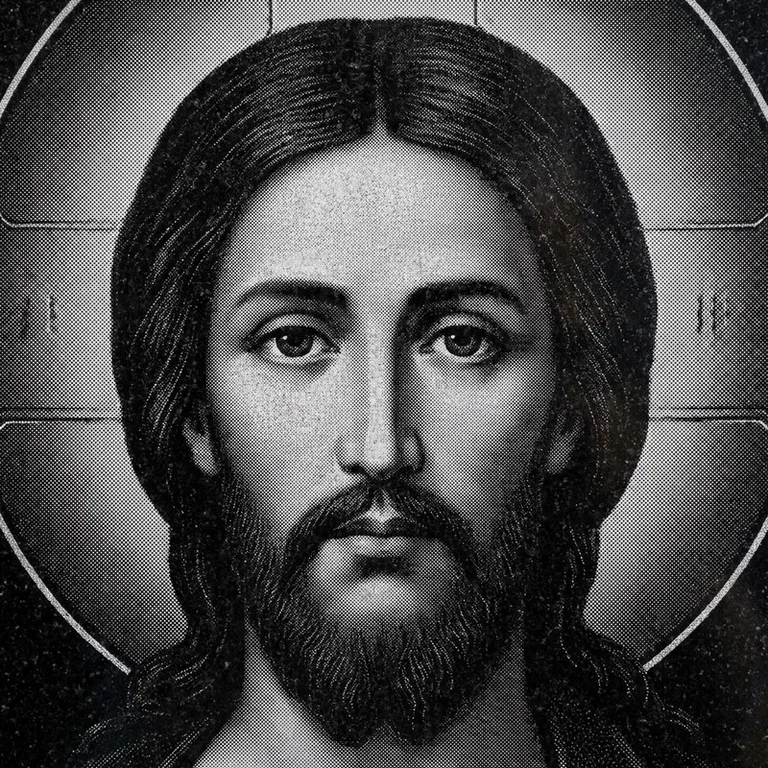 Эскиз иконы: Спас Вседержитель (полутон) — объёмный лик, светотень, гравировка на памятник в Краснодаре