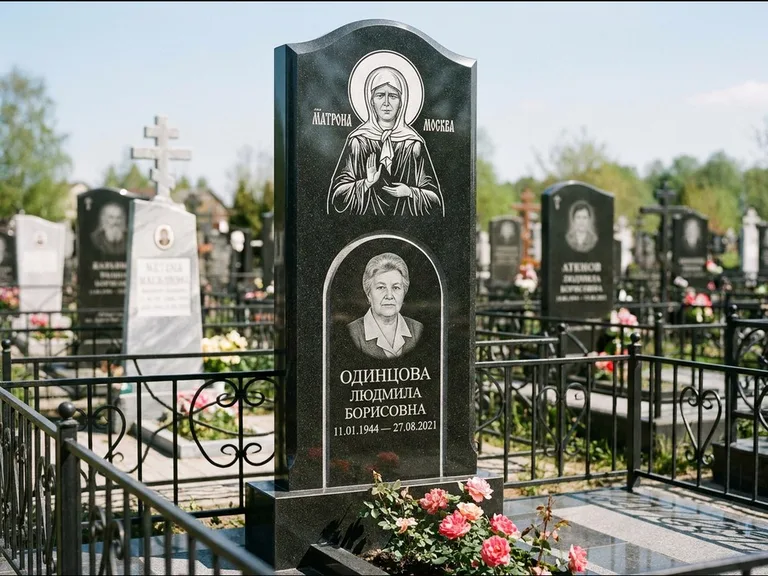 Памятник с гравировкой иконы — Владимирская икона Божией Матери с Младенцем, работа «Зотов» в Краснодаре
