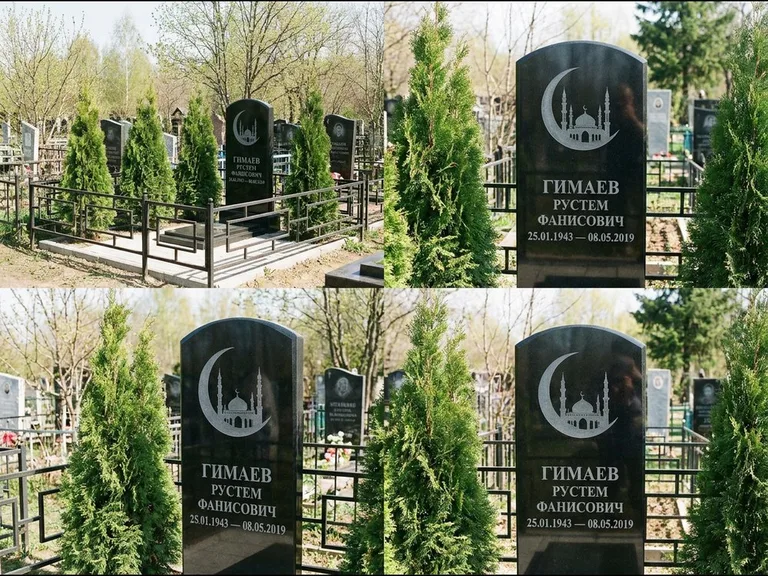 Памятник с гравировкой полумесяца — гравировка полумесяца над силуэтом мечети, работа «Гимаев» в Краснодаре