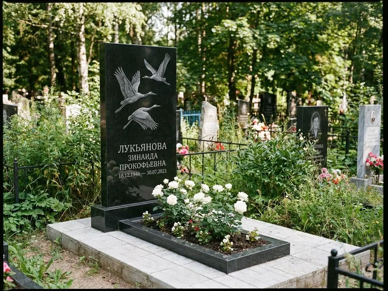 Памятник с гравировкой журавлей — гравировка журавлей, работа «Лукьянова» в Краснодаре