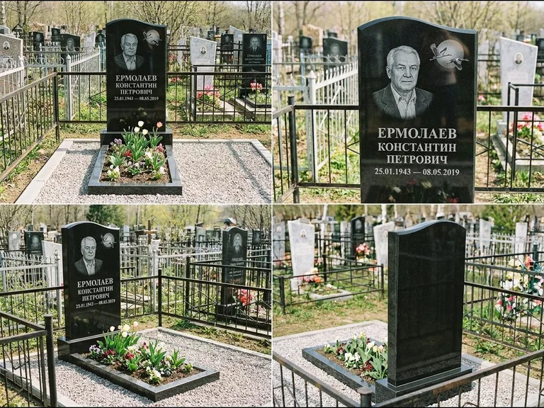 Памятник с гравировкой журавлей — гравировка клина журавлей на фоне солнечного диска, работа «Ермолаев» в Краснодаре