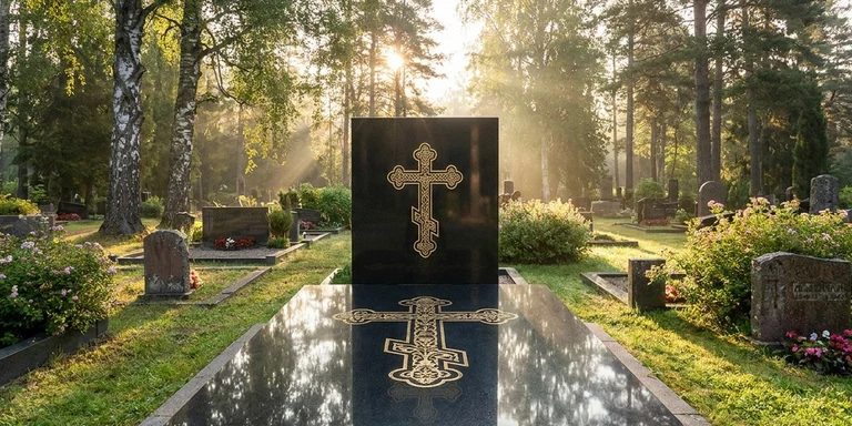 Гравировка креста на памятнике в Краснодаре — православный восьмиконечный крест на граните