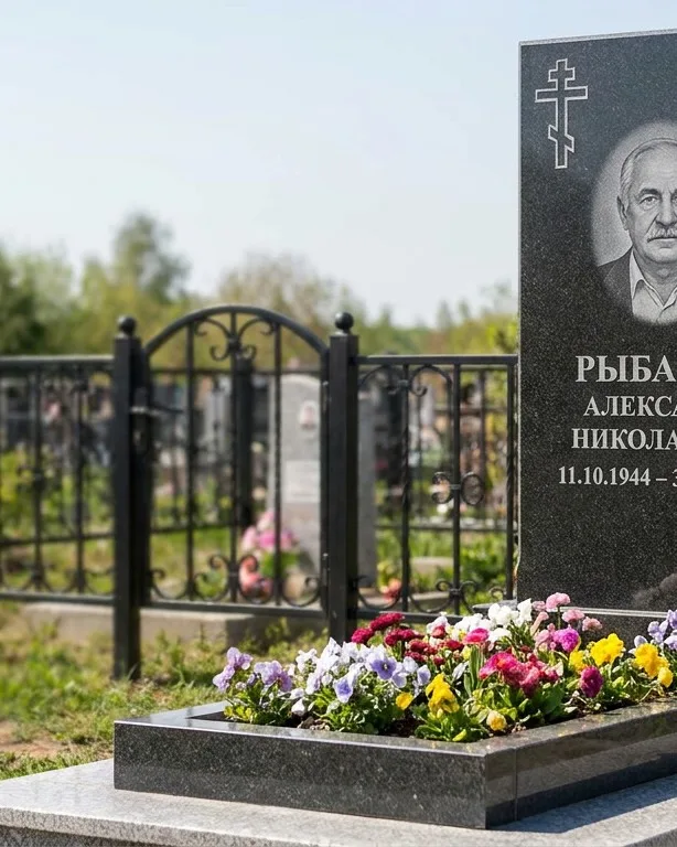 Двойной памятник под ключ с ярким цветником в Краснодаре