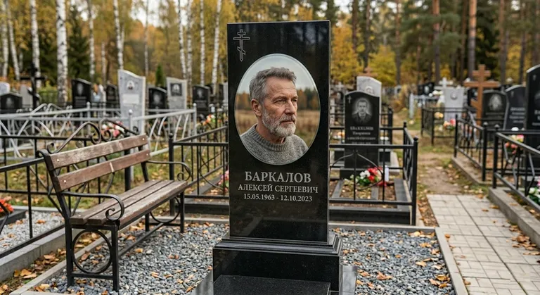 Овальный портрет на стекле на чёрной гранитной стеле в Краснодаре