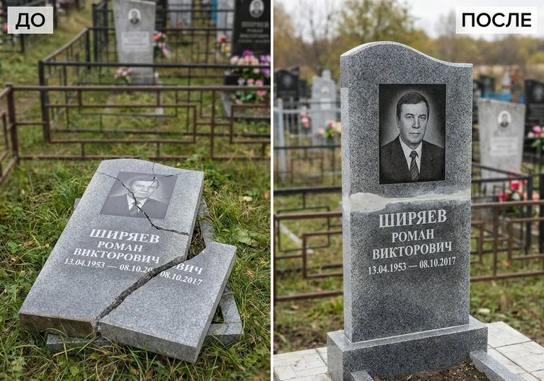 Обновление золочёных букв на граните: до и после в Краснодаре