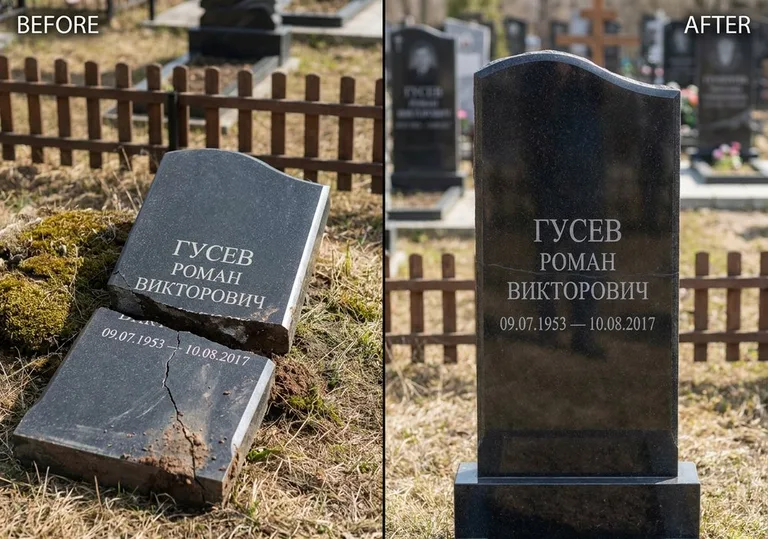 Склейка расколотого памятника: до и после в Краснодаре
