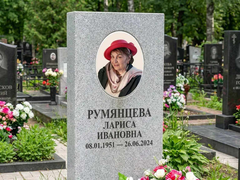 Портрет на памятнике в Краснодаре — Цветной портрет → овальная фотокерамика на светлом камне