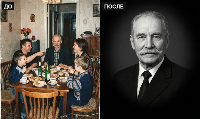 Ретушь фото на памятник — выделение из группового: до и после в Краснодаре